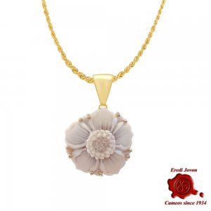 Gold Daisy Flower Cameo Pendant 2