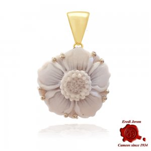 Gold Daisy Flower Cameo Pendant