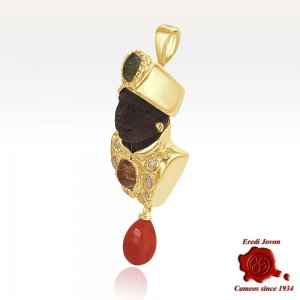 Vintage Blackamoor Pendant with Coral and Precious Stones 2