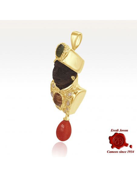 Ciondolo Moretto Veneziano vintage con corallo rosso
