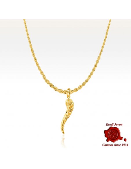 Cornetto Sabbiato Fatto a Mano in Oro Giallo 18 kt