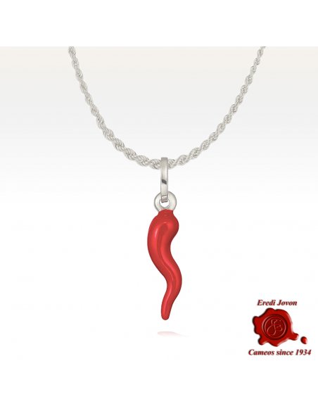 Red Enameled Sterling Silver Horn Pendant
