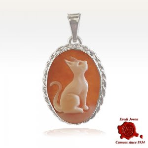 Cat Cameo Silver Traditional Shell