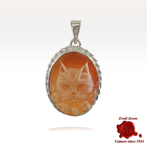 Gatto Ciondolo Cammeo Tradizionale Argento