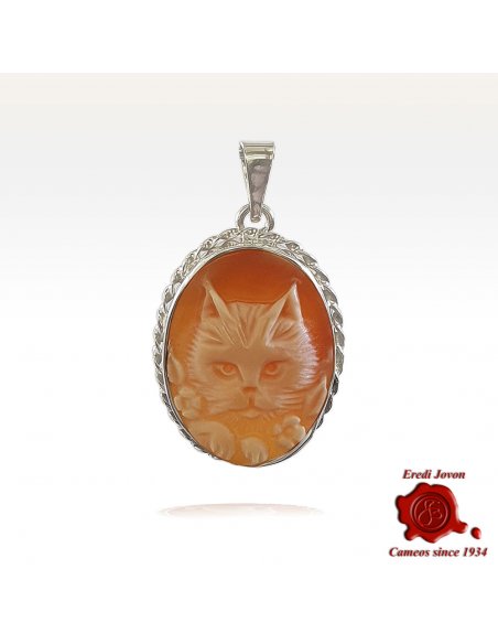 Gatto Ciondolo Cammeo Tradizionale Argento