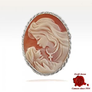 Holy Virgin Shell Cameo Brooch