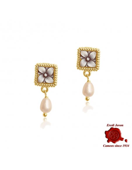 Fiore con Perla Orecchino Cammeo