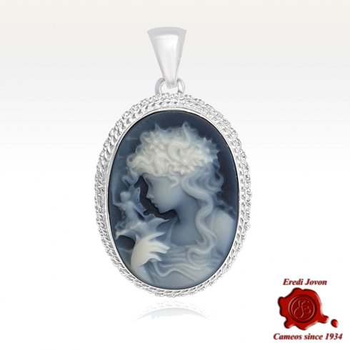 Flora Ciondolo Cammeo Blu Argento