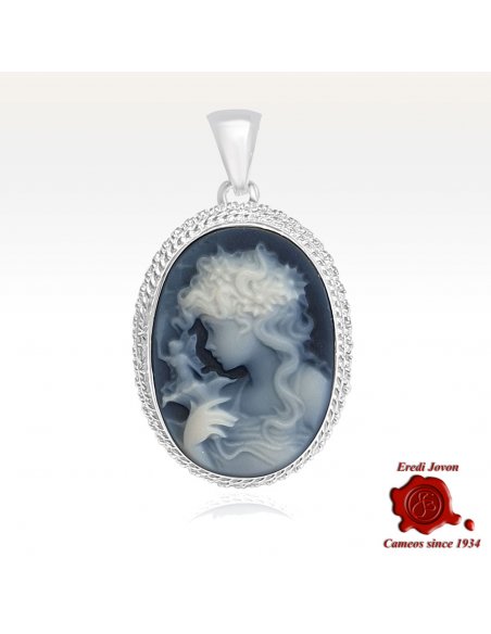 Flora Ciondolo Cammeo Blu Argento