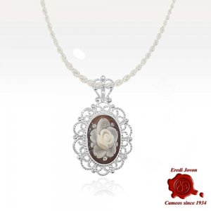 Filigree Cameo Flower Pendant In Sterling Silver With Sardonyx Shell 2