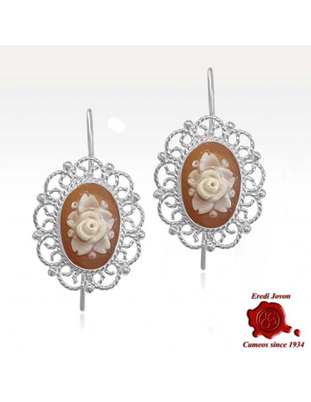 Orecchini Cammeo Fiore In Argento Conchiglia Sardonica