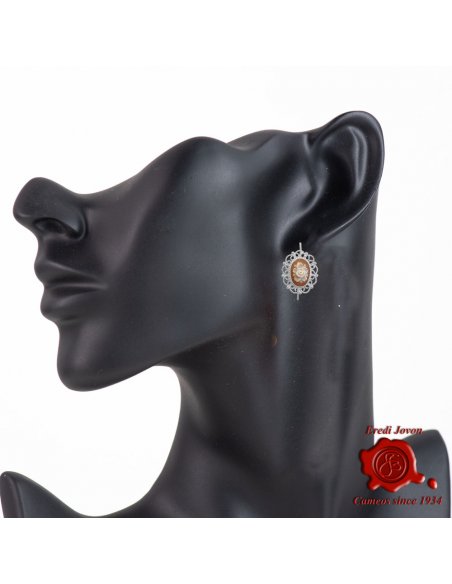 Orecchini Cammeo Fiore In Argento Conchiglia Sardonica