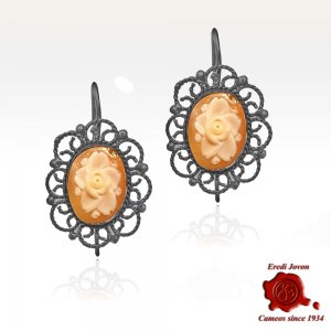 Filigree Cameo Earrings With Flower with Burnished Filigree 2