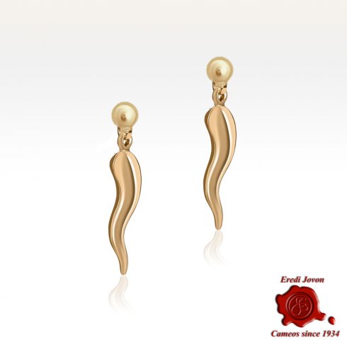 Orecchini in Oro 18 KT Cornetto Portafortuna Pendenti