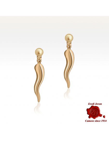 Orecchini in Oro 18 KT Cornetto Portafortuna Pendenti