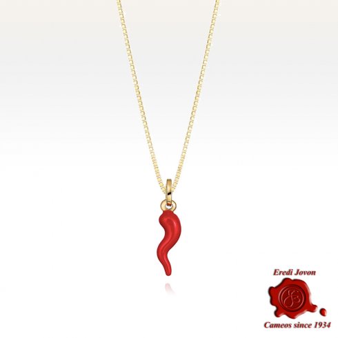 Cornetto Rosso Portafortuna in Argento Dorato | Collana Inclusa