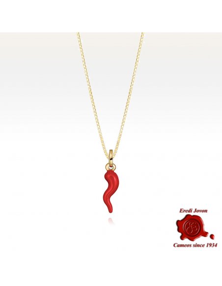 Cornetto Rosso Portafortuna in Argento Dorato | Collana Inclusa