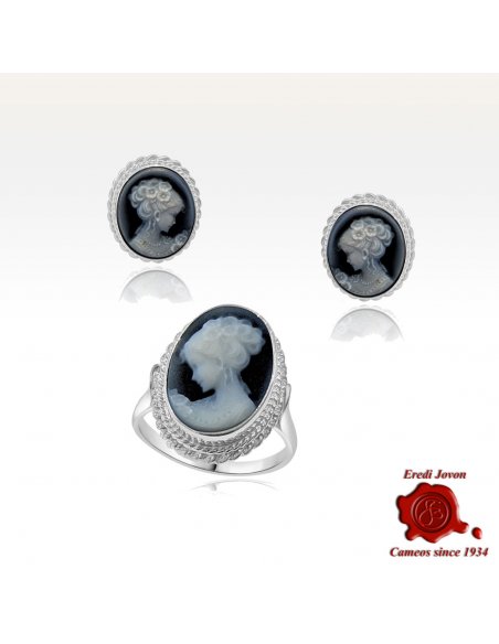 set Orecchini Anello Cammeo Pietra Blu Argento Venezia
