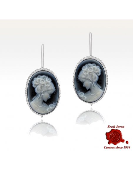 Venice Blue Cameo Earrings Dangle Silver