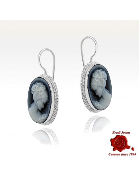 Venice Blue Cameo Earrings Silver