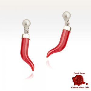 Orecchini Cornetto Corallo Rosso