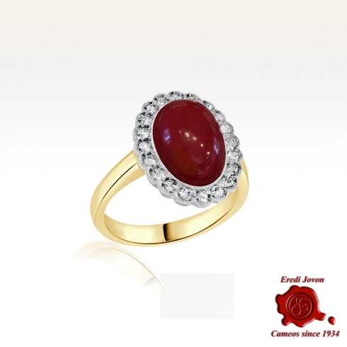 Antique Red Coral and Diamond Ring