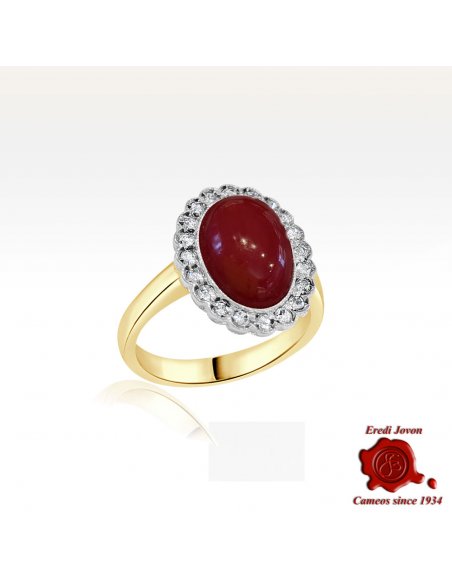 Antique Red Coral and Diamond Ring