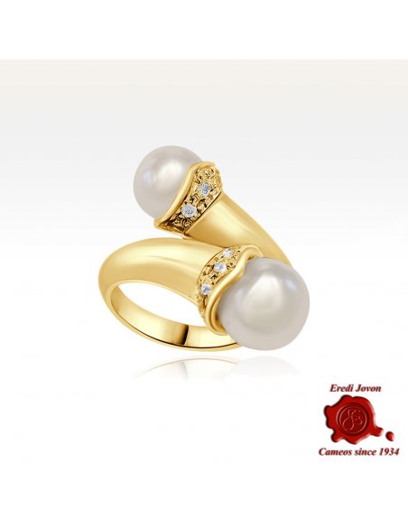 Vintage Ring Pearl and Diamonds Contrariè