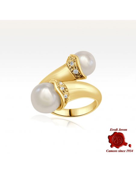 Vintage Ring Pearl and Diamonds Contrariè