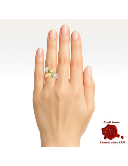 Vintage Ring Pearl and Diamonds Contrariè