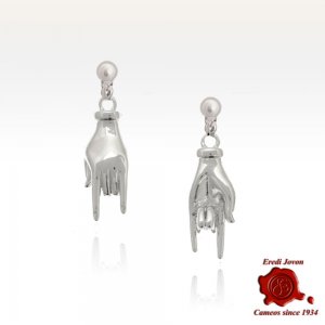 Orecchini Mano che Fa Corna Argento