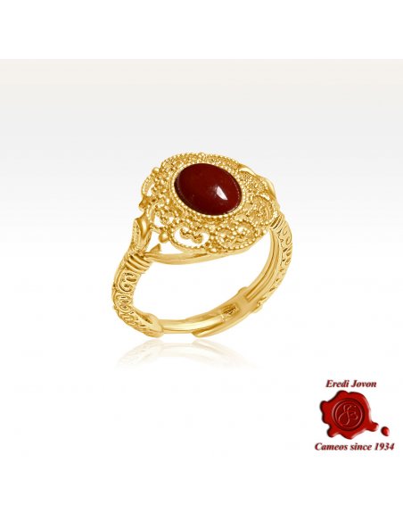 Anello Dorato Filigrana Corallo Rosso Anello Dorato Filigrana Corallo Rosso