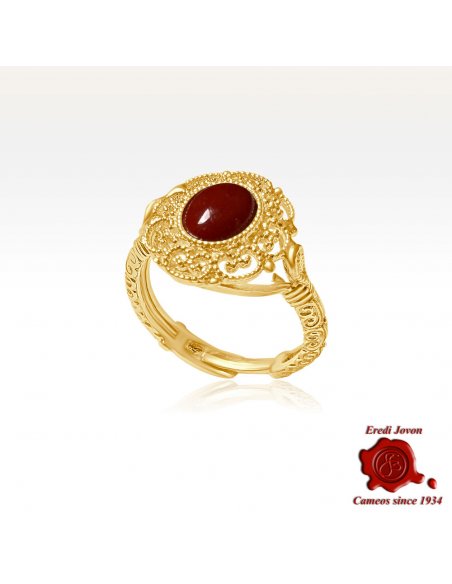 Anello Dorato Filigrana Corallo Rosso Anello Dorato Filigrana Corallo Rosso
