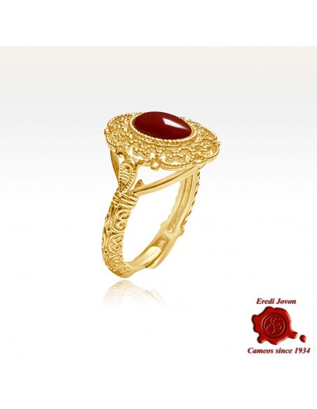 Anello Dorato Filigrana Corallo Rosso Anello Dorato Filigrana Corallo Rosso