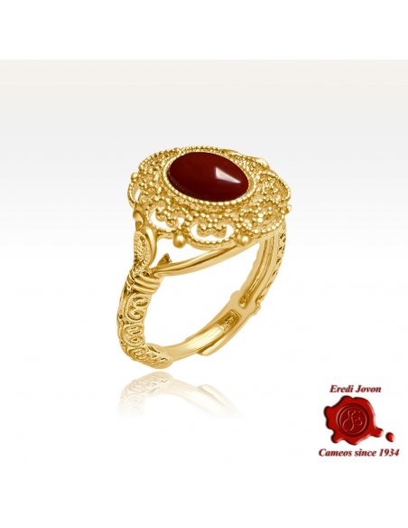 Anello Dorato Filigrana Corallo Rosso Anello Dorato Filigrana Corallo Rosso