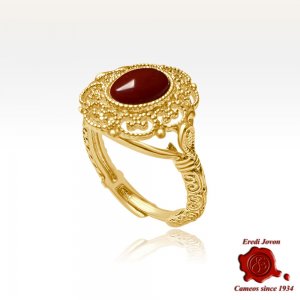 Golden Red Coral Filigree Ring 2