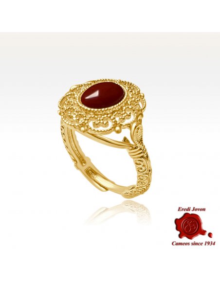 Anello Dorato Filigrana Corallo Rosso Anello Dorato Filigrana Corallo Rosso