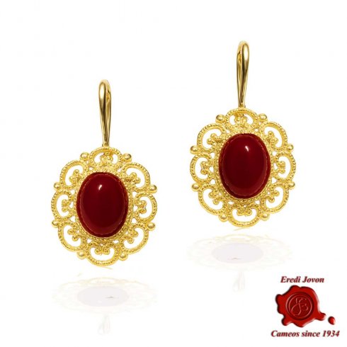 Orecchini Filigrana Dorata e Corallo Rosso Orecchini Filigrana Dorata e Corallo Rosso