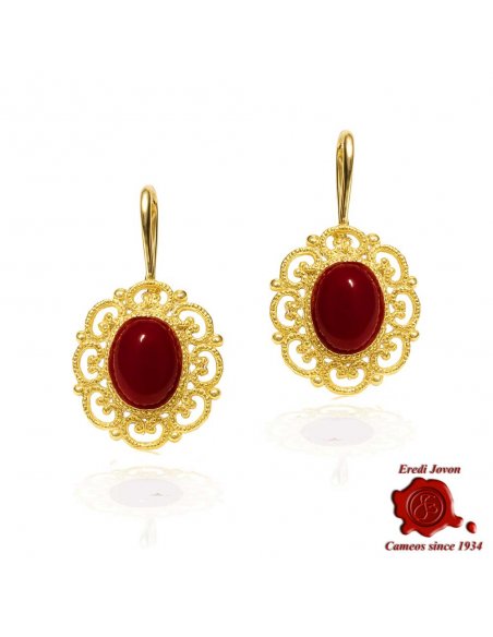 Orecchini Filigrana Dorata e Corallo Rosso Orecchini Filigrana Dorata e Corallo Rosso