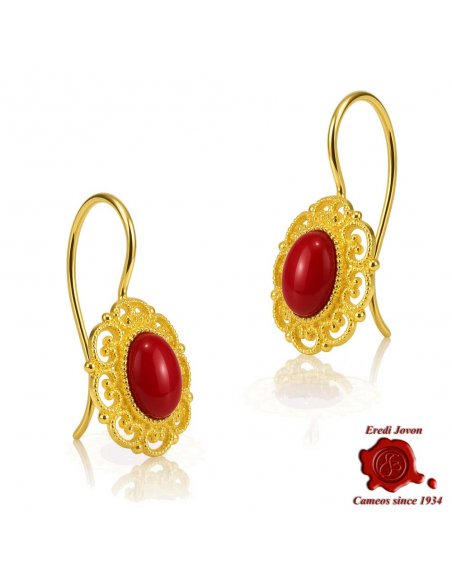 Orecchini Filigrana Dorata e Corallo Rosso Orecchini Filigrana Dorata e Corallo Rosso