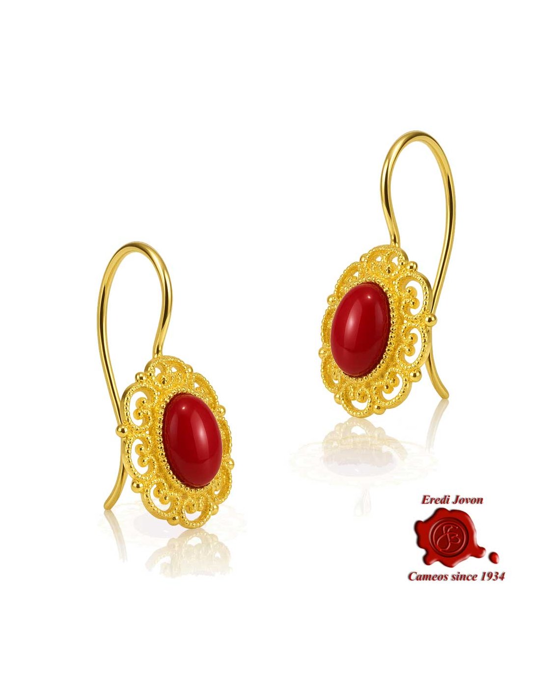 Orecchini Filigrana Dorata e Corallo Rosso Orecchini Filigrana Dorata e Corallo Rosso