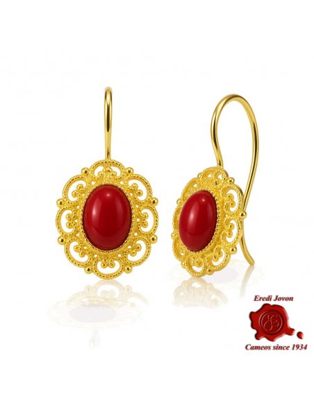 Golden Filigree Earrings Red Coral Golden Filigree Earrings Red Coral
