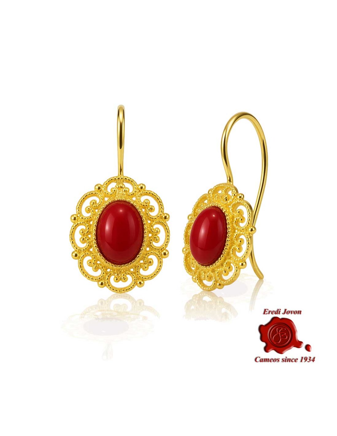 Orecchini Filigrana Dorata e Corallo Rosso Orecchini Filigrana Dorata e Corallo Rosso