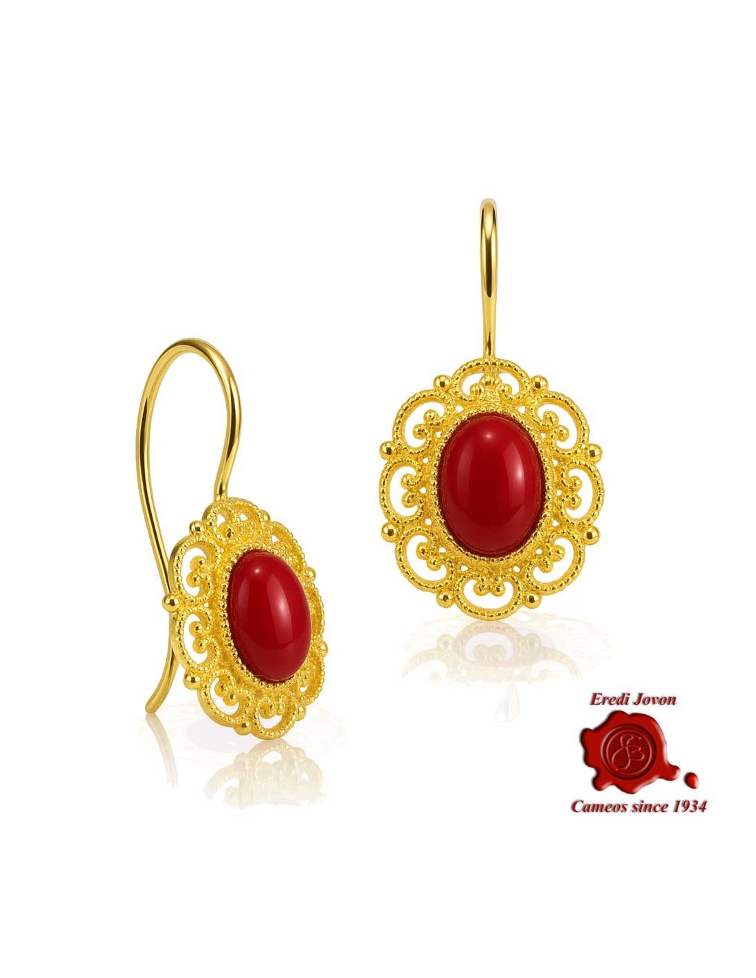 Orecchini Filigrana Dorata e Corallo Rosso Orecchini Filigrana Dorata e Corallo Rosso