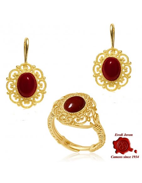 Golden Filigree Earrings Red Coral Golden Filigree Earrings Red Coral