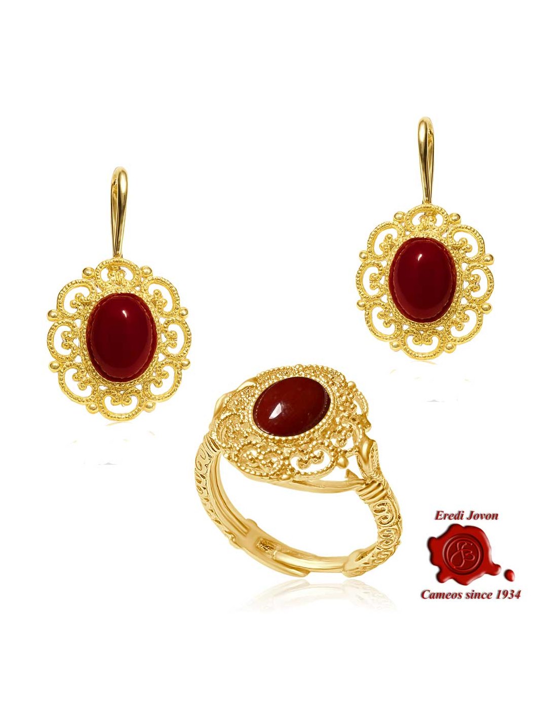 Golden Filigree Earrings Red Coral Golden Filigree Earrings Red Coral