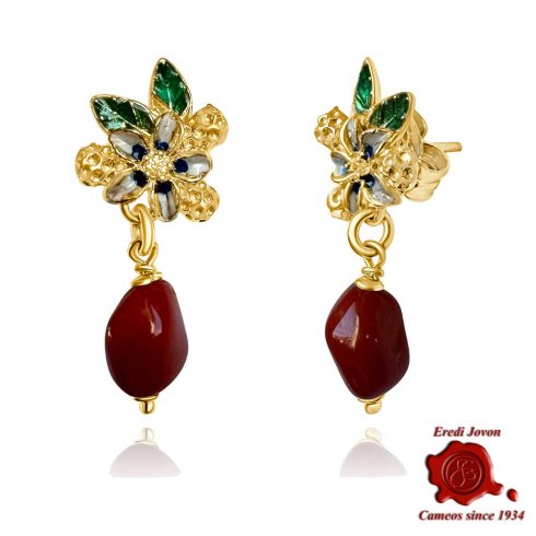 Red Coral Earrings Enamel Filigree Flower Red Coral Earrings Enamel Filigree Flower