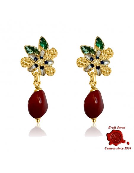 Red Coral Earrings Enamel Filigree Flower Red Coral Earrings Enamel Filigree Flower