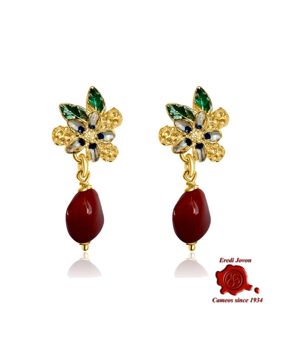 Red Coral Earrings Enamel Filigree Flower Red Coral Earrings Enamel Filigree Flower