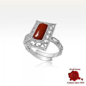 Anello Corallo Rosso Filigrana Argento 2